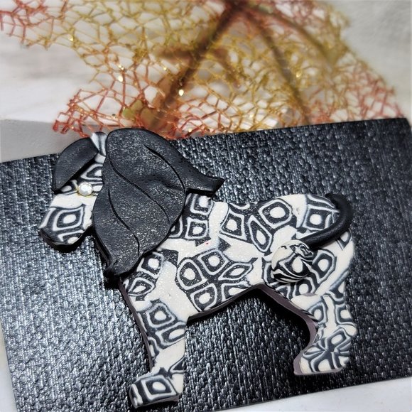 Adorable Clay Animal Pin Brooch Black n White - Picture 3 of 5